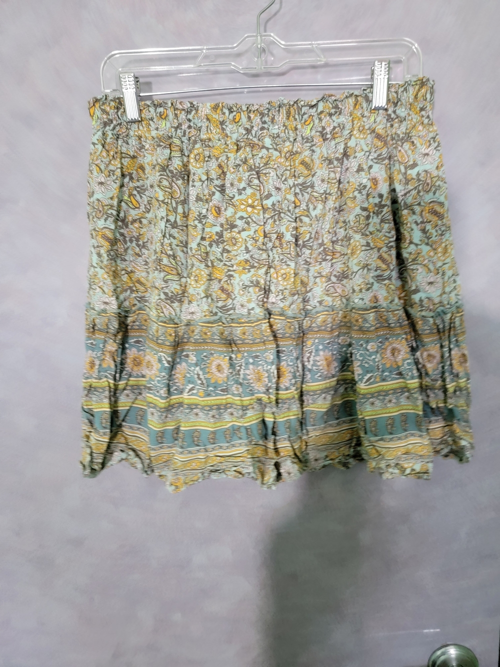 Floral Tiered Mini Skirt in Sage and Mustard